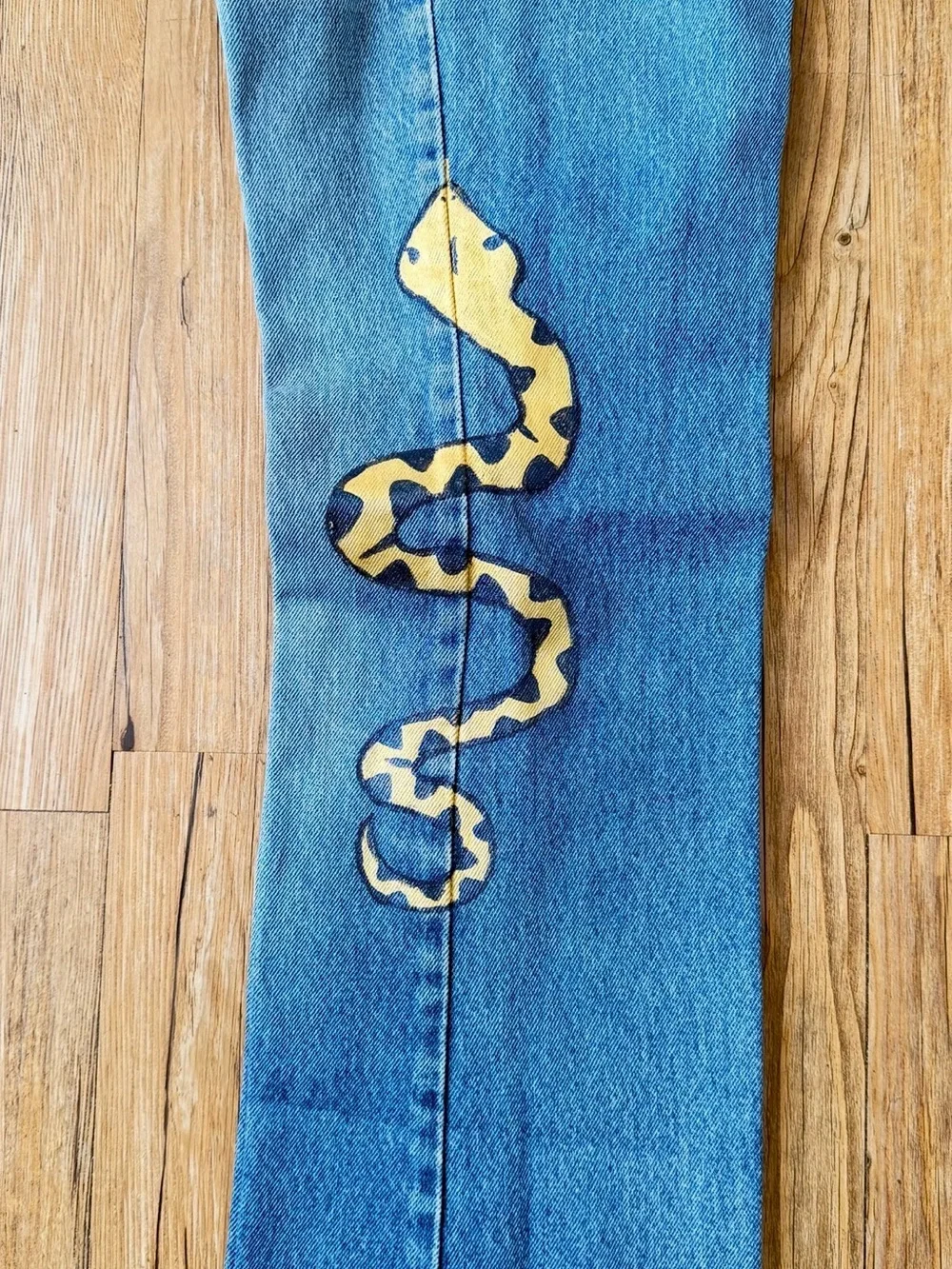 Vintage Levi’s 517 Bootcut Jeans 29x30 USA Orange Tab Handpainted Snake OOAK